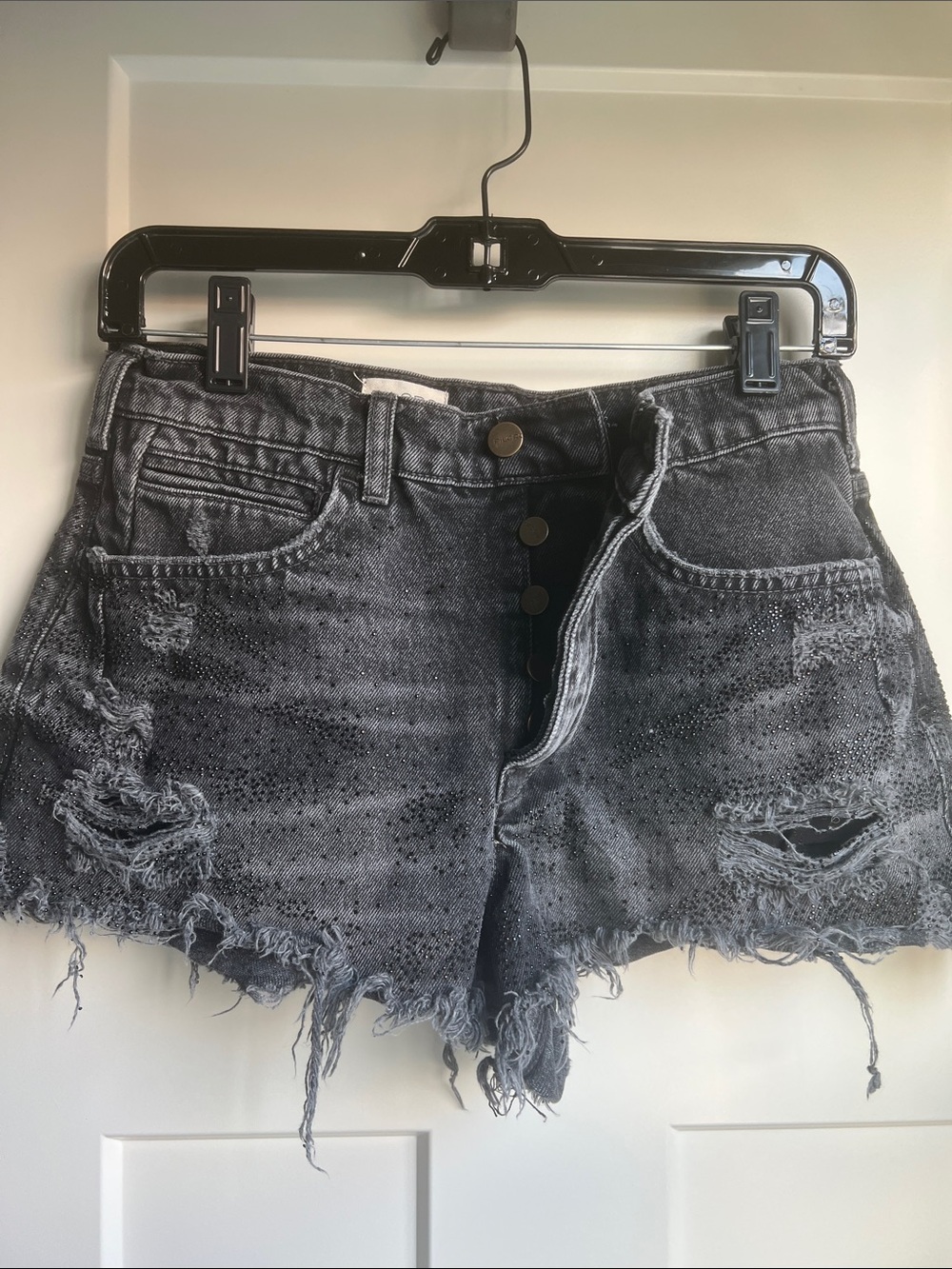 Pilcro Gray Distressed Denim Shorts with Subtle Sparkle